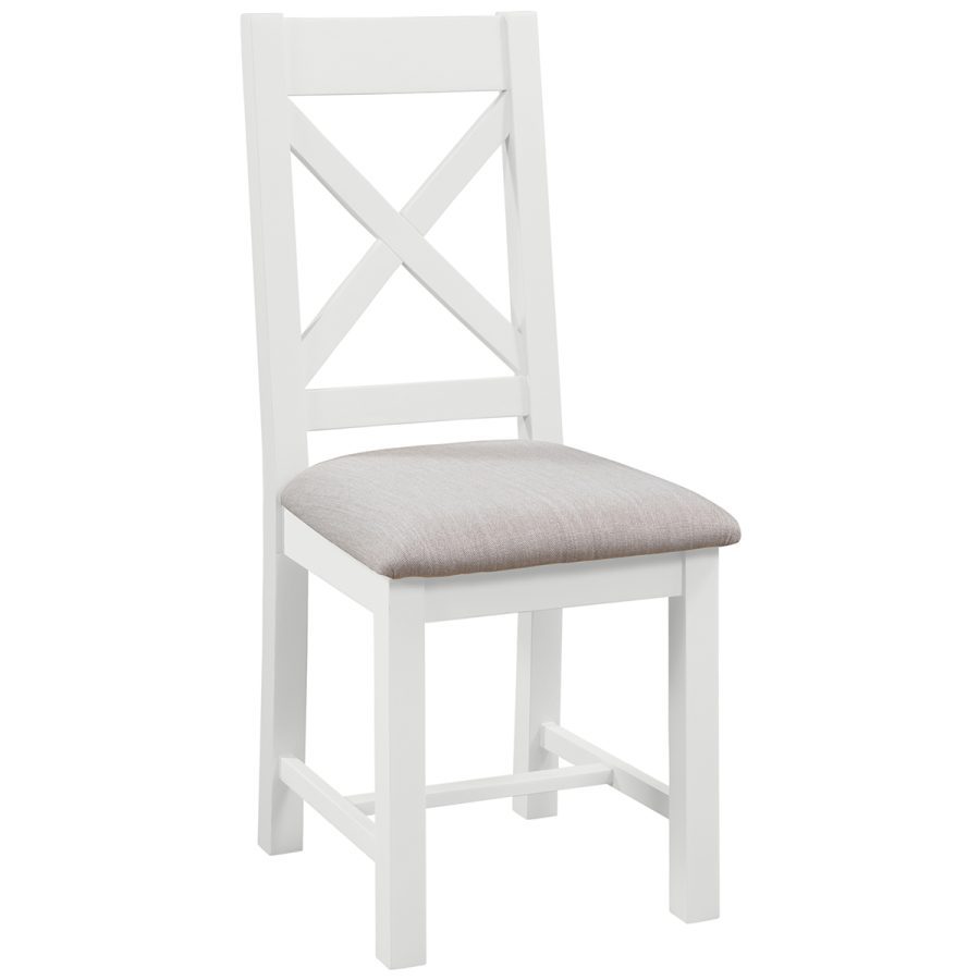 Dawn Cross Back Chair With Fabric Seat in White