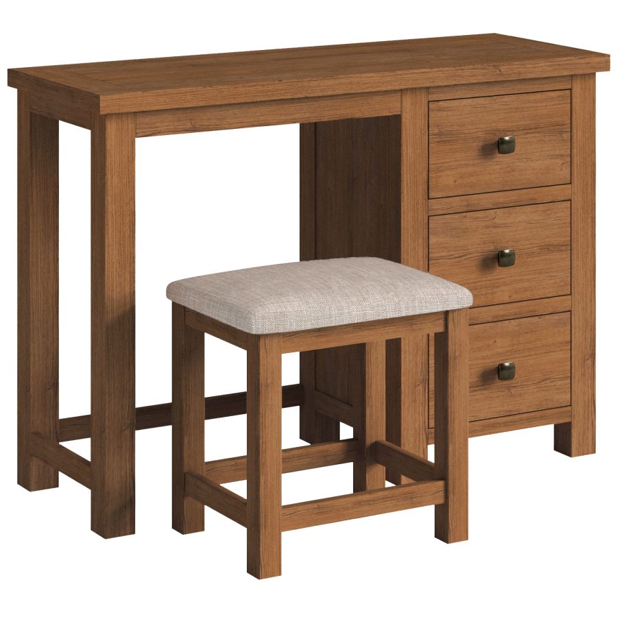Dora Single Pedestal Dressing Table + Stool