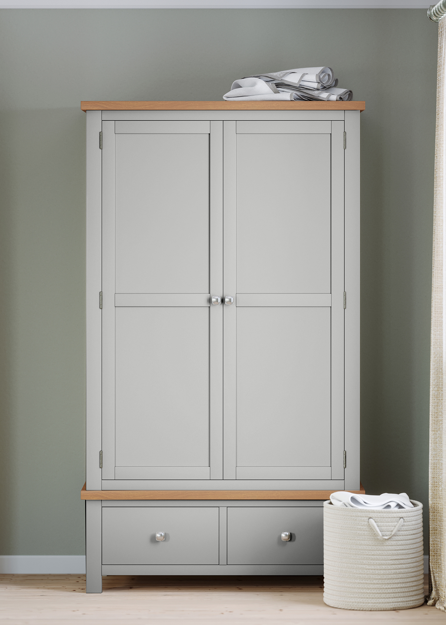 Dawn Double Wardrobe With 2 Drawers in Moon Grey - Image 4