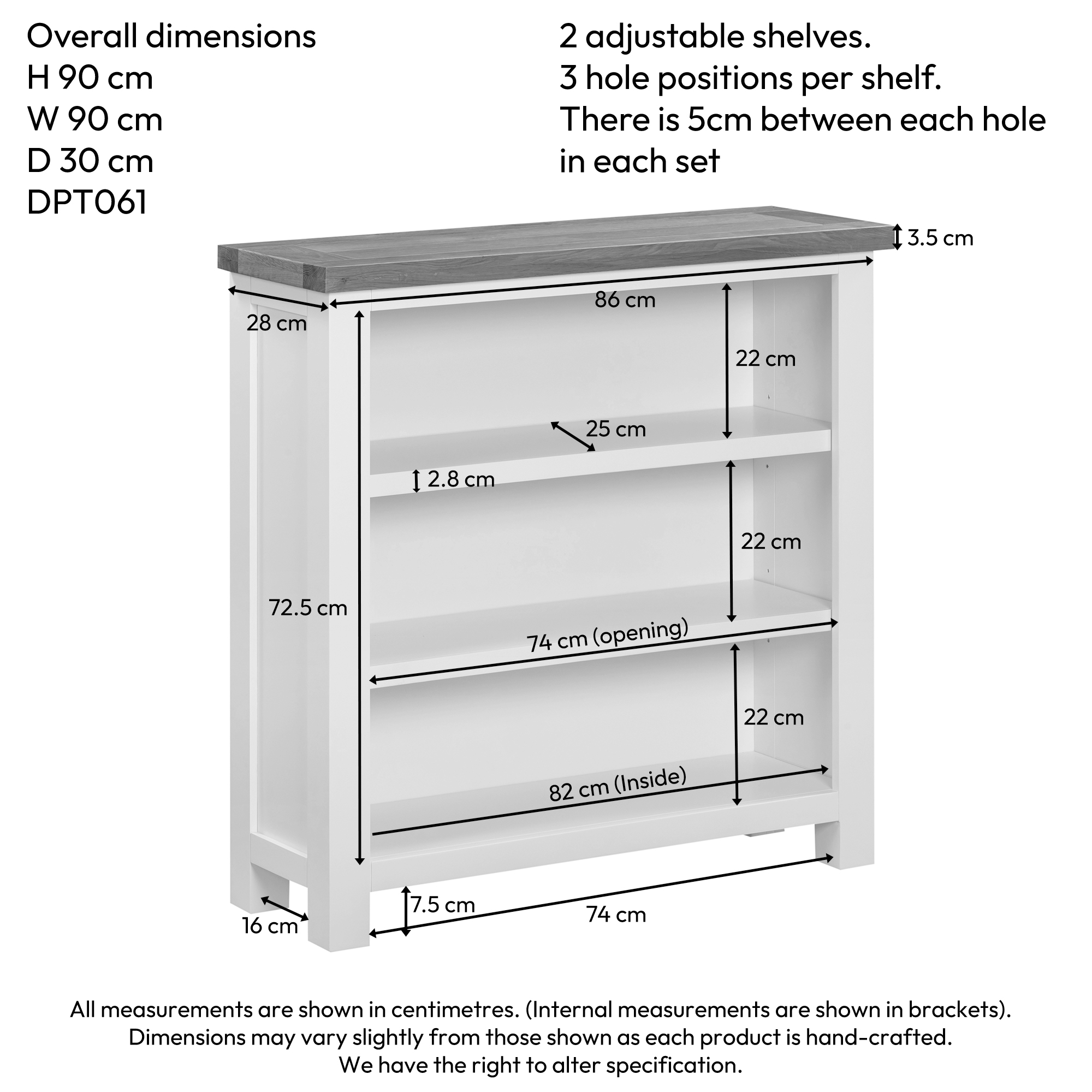 Dawn Small Wide Bookcase in White (DPT061) - Image 6