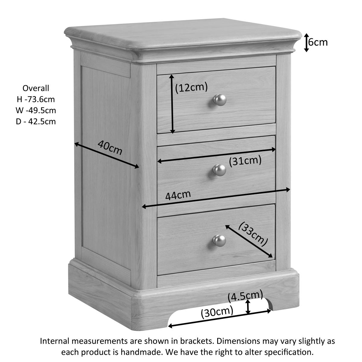 Layla 3 Drawer Bedside - Image 6