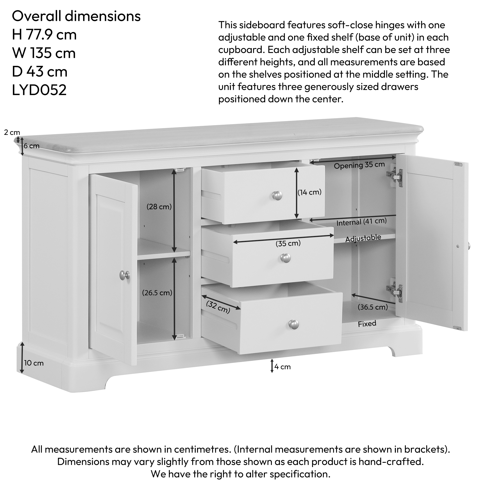 2 Door 3 Drawer Sideboard (LYD052) - Image 5